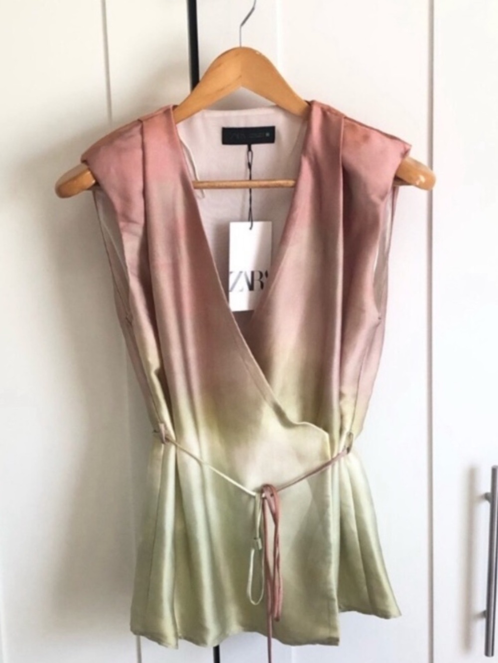 Zara Pink to Green Ombre Satin Wrap Tank
